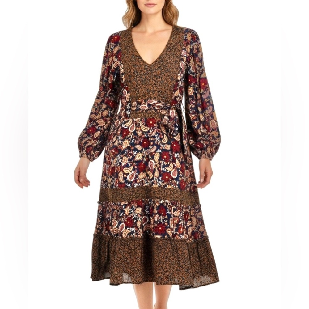 NWT Draper James Midi Fit & Flare Fall Paisley Long Sleeve Dress Women’s Size 10